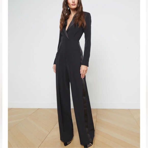 NWT L'AGENCE Bora Long sleeves Black Tuxedo Jumpsuit sz 2 - Picture 1 of 11